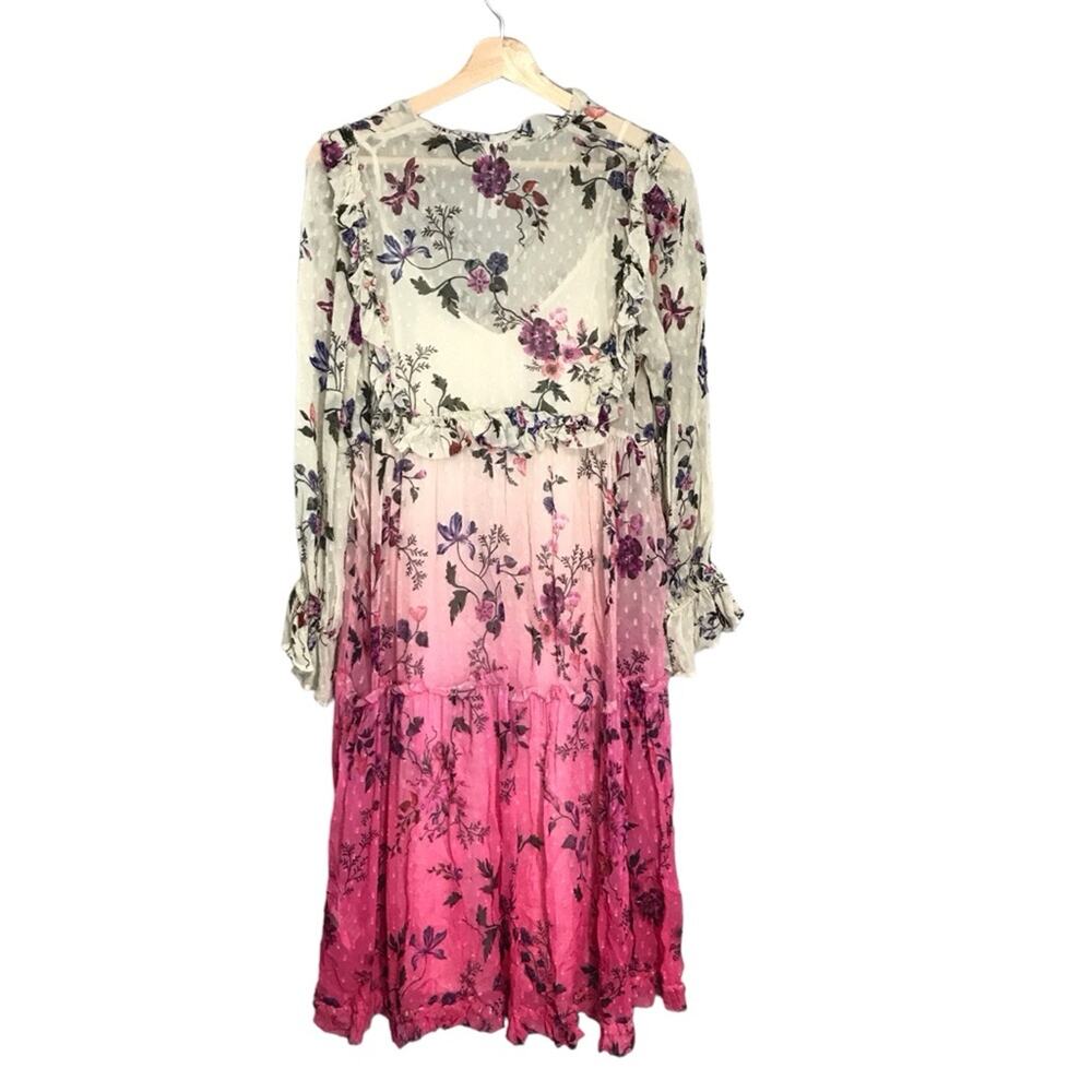 Anthropologie Dip-Dyed White to Pink Floral Midi Dress - Picture 6 of 8